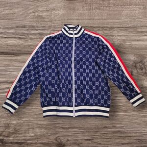 Gucci GG Jacquard Cotton Jacket - Blue/Ivory - Size Large - 496919 X9V05 4245